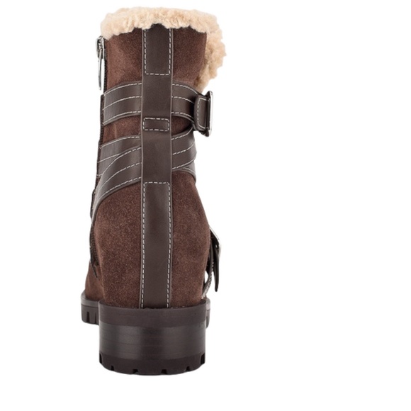 Nine West Davyd Wedge Buckle Booties Brown Suede Leather Women's Winter Boots 8 - Picture 3 of 8